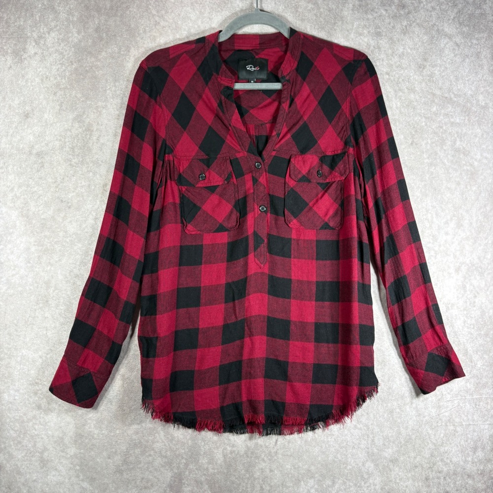 Rails Shirt Womens Size XS Red Redding‎ Sanguine Black Buffalo Plaid Linen Blend